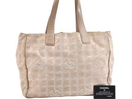 Authentic CHANEL New Travel Line Shoulder Tote Bag Nylon Leather Beige 7645K Online