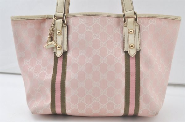 Authentic GUCCI Sherry Line Tote Bag GG Canvas Leather 137396 Pink 6584K Cheap