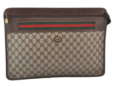 Authentic GUCCI Web Sherry Line Document PC Case GG PVC Leather Brown 5701K For Discount