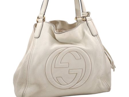 Authentic GUCCI SOHO Tassel Shoulder Tote Bag GG Leather 282309 White 6554K Online Sale