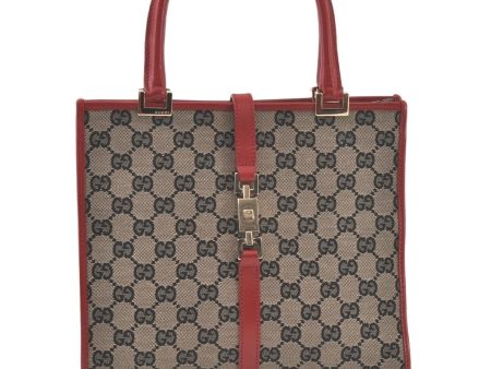 Authentic GUCCI Jackie Hand Tote Bag Purse GG Canvas Leather 0021065 Black 6577K on Sale