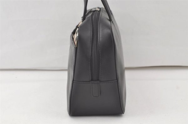 Authentic BURBERRY Vintage Nova Check Leather Hand Boston Bag Black 7686K Hot on Sale