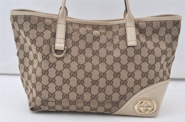 Authentic GUCCI New Britt Shoulder Tote Bag GG Canvas Leather 169946 Brown 7659K For Sale