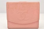 Authentic CHANEL Vintage Caviar Skin CC Logo Bifold Wallet Purse Pink 5513K Sale