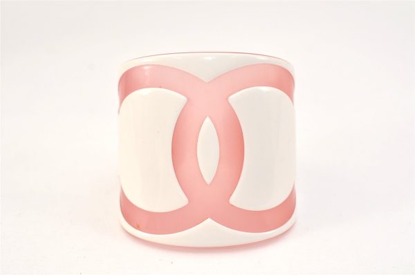 Authentic CHANEL Bangle CC Logos CoCo Mark Bracelet Plastic Pink White Box 1755L Online Hot Sale