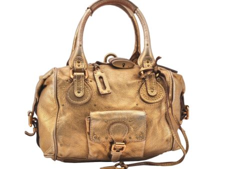 Authentic Chloe Vintage Paddington Leather Hand Boston Bag Gold 5918K on Sale