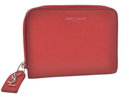 Authentic SAINT LAURENT Vintage Bifold Wallet Purse Leather Red 7675K For Discount