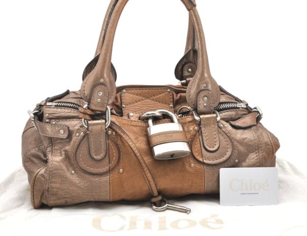 Authentic Chloe Vintage Paddington Leather Shoulder Hand Bag Gold 5643K Discount