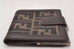 Authentic FENDI Vintage Zucca Bifold Wallet Purse Canvas Leather Brown 5905K Online now