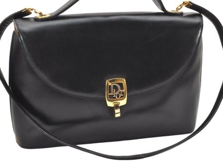 Authentic Christian Dior 2Way Shoulder Hand Bag Purse Leather Black CD 5523K For Discount