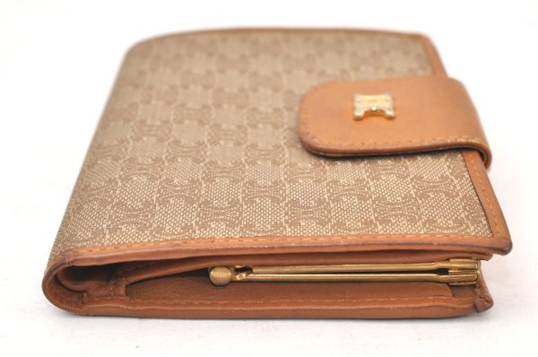 Authentic CELINE Macadam Blason Pattern Bifold Wallet PVC Leather Beige 5884K Online Sale