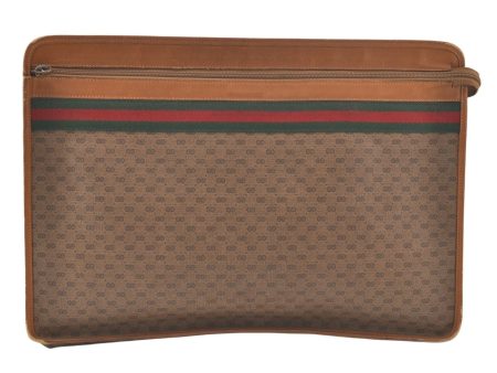 Authentic GUCCI Web Sherry Line Micro GG Documents Case PVC Leather Brown 7693K Online Hot Sale