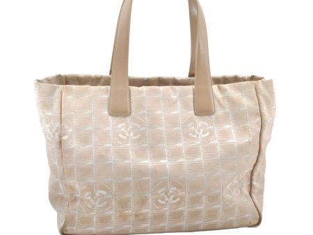 Authentic CHANEL New Travel Line Shoulder Tote Bag Nylon Leather Beige 7614K Online Sale