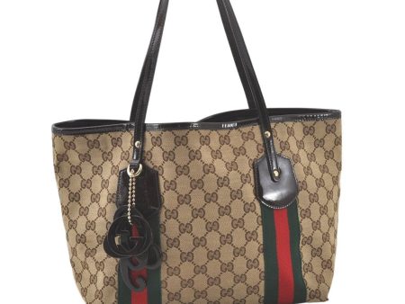 Authentic GUCCI Jolie Web Sherry Line Tote Bag GG Canvas Enamel Brown 6725K For Cheap