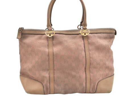 Authentic GUCCI Lovely Heart Tote Hand Bag GG Canvas Leather 257068 Beige 3380J Online now