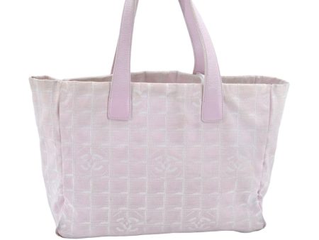 Authentic CHANEL New Travel Line Shoulder Tote Bag Nylon Leather Pink L0536 on Sale