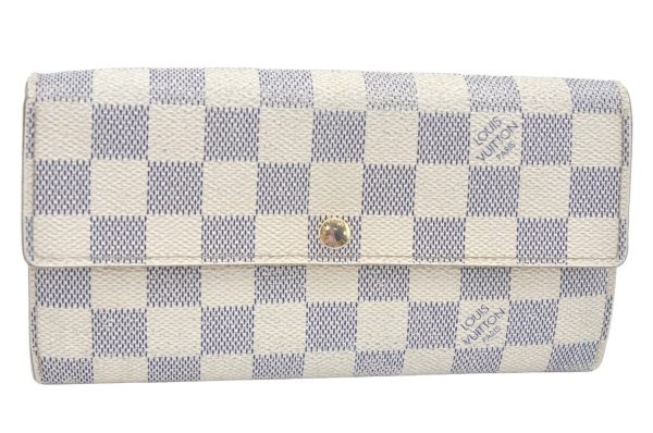 Authentic Louis Vuitton Damier Azur Portefeuille Sarah Wallet N61735 LV L0472 Fashion