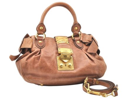 Authentic MIU MIU Vintage Leather 2Way Shoulder Hand Bag Purse Brown 5976K Online now