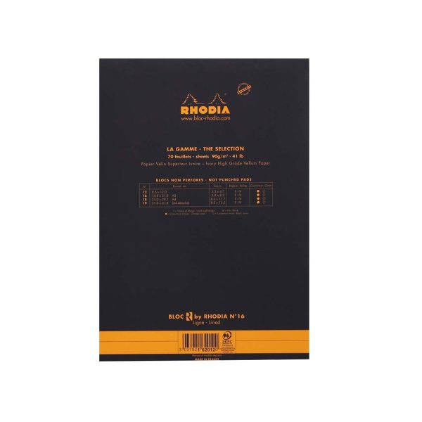 Rhodia No.16  Le R  Black Notepad - A5, Ruled Fashion