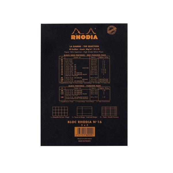 Rhodia No.16 Black Notepad - A5, Squared Sale