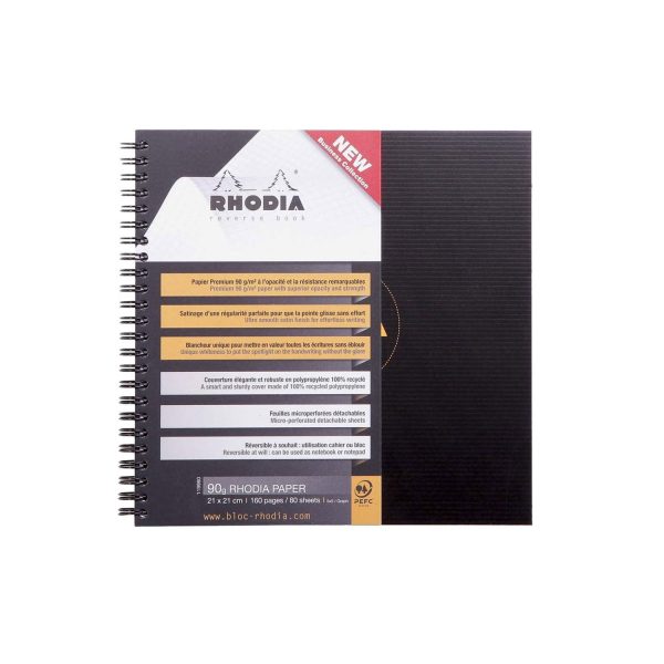 Rhodiactive Reverse Spiral Black Notebook - Squared Fashion